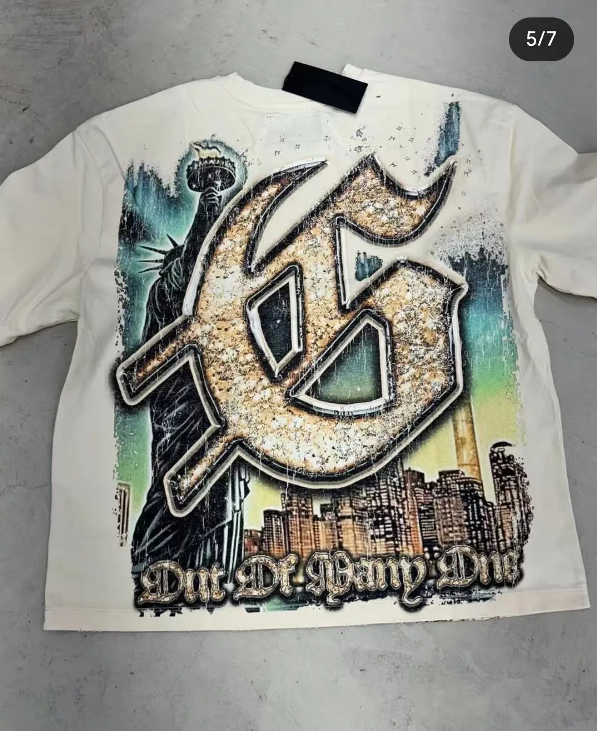 5093#sea blue/apricot P106 Godspeed cross-border American rock and roll street wash retro style short-sleeved T (craft printing) fabric (fabric) 32-count combed double yarn 240 grams weight code (size): S-M-L-XL color (colour): apricot/sea blue