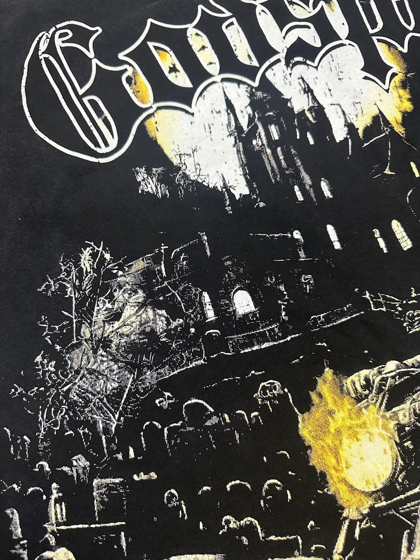 6306# Washed black I P116 Real stock (American fashion niche) Godspeed cross-border American rock street washed retro style short-sleeved T (craft printing) Fabric (fabric): 32 counts combed double yarn 250 grams weight Size (size): S-M-L-XL Color (colour): Washed black