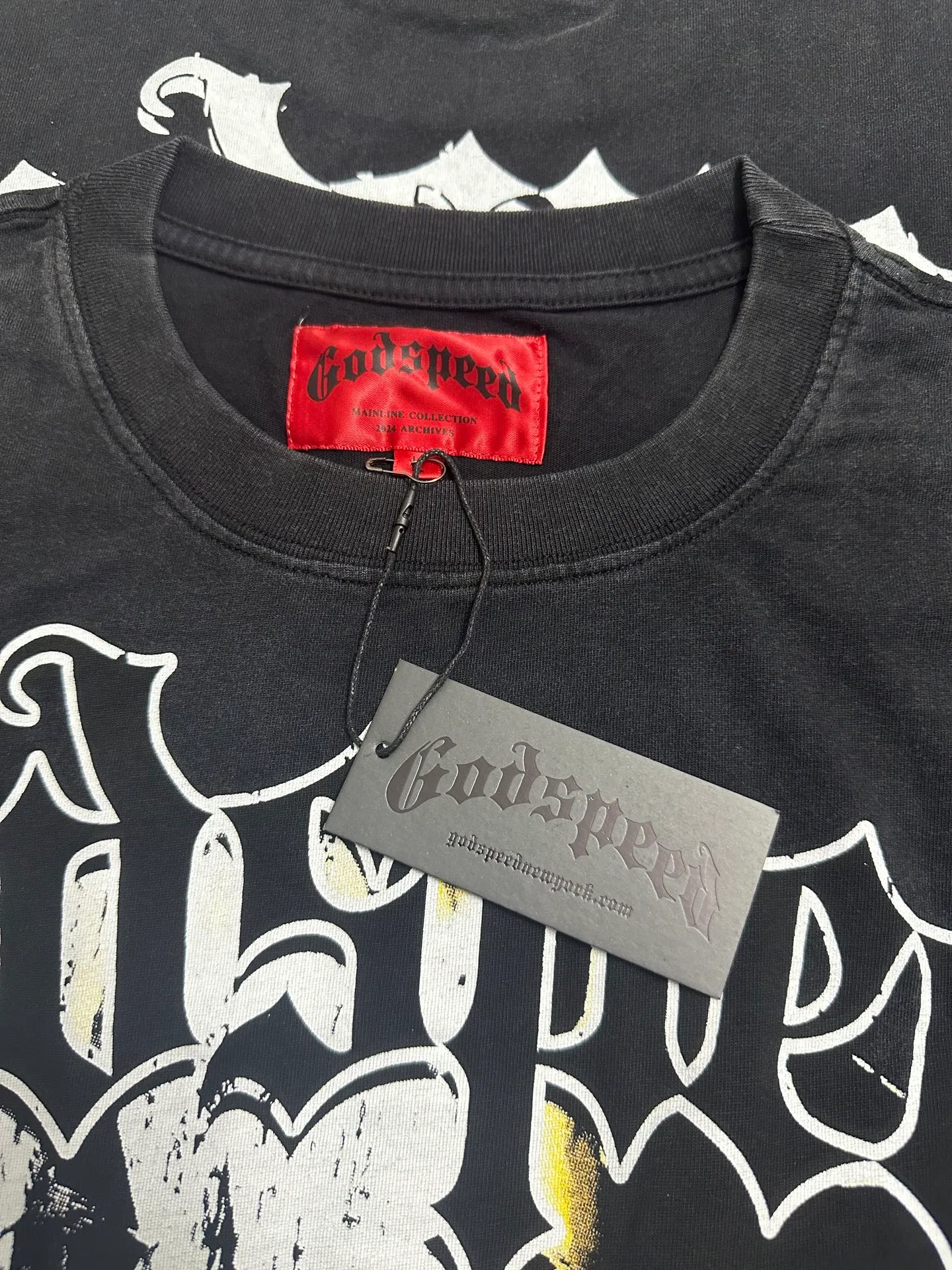 6306# Washed black I P116 Real stock (American fashion niche) Godspeed cross-border American rock street washed retro style short-sleeved T (craft printing) Fabric (fabric): 32 counts combed double yarn 250 grams weight Size (size): S-M-L-XL Color (colour): Washed black