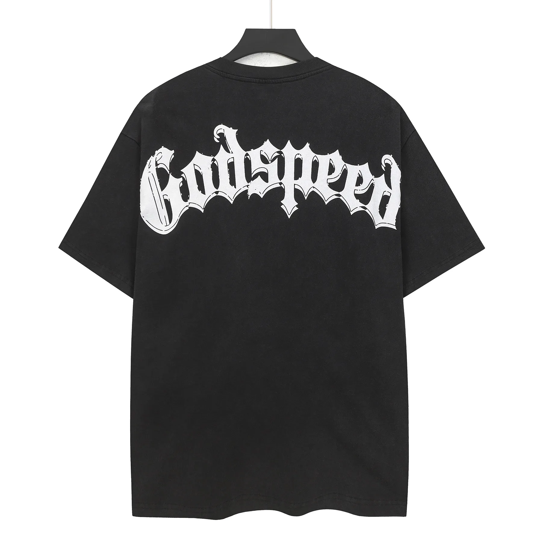 6306# Washed black I P116 Real stock (American fashion niche) Godspeed cross-border American rock street washed retro style short-sleeved T (craft printing) Fabric (fabric): 32 counts combed double yarn 250 grams weight Size (size): S-M-L-XL Color (colour): Washed black