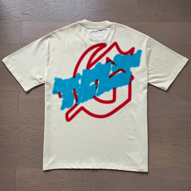 3052# P110 Real shot Godspeed American fashion rock street retro loose printed cotton short sleeves Fabric: 240g 32 count fine cotton double yarn pure cotton Color: apricot Size: S M L XL