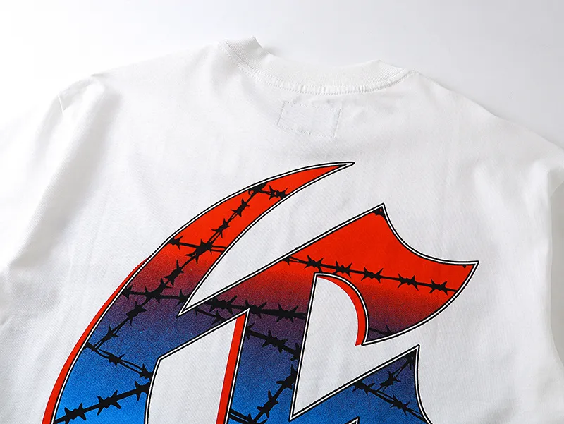 3128# P106 Real shot Godspeed American fashion rock street retro loose printed cotton short sleeves Fabric: 240g 32 count fine cotton double yarn pure cotton Color: off-white Size: S M L XL