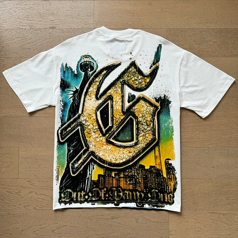 3120# P106 Real shot Godspeed American fashion rock street retro loose printed cotton short sleeves Fabric: 240g 32 count fine cotton double yarn pure cotton Color: off-white Size: S M L XL