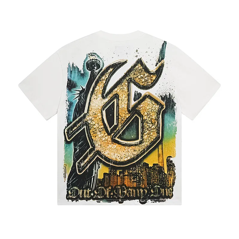 3120# P106 Real shot Godspeed American fashion rock street retro loose printed cotton short sleeves Fabric: 240g 32 count fine cotton double yarn pure cotton Color: off-white Size: S M L XL