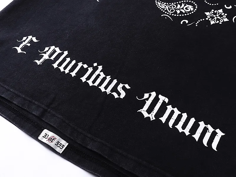 1007# P126 Washed Black Real Shot Godspeed American Fashion Rock Street Retro Washed Distressed Printed Cotton Short Sleeves Fabric: 250g 32 Count Fine Cotton Double Yarn Pure Cotton Color: Washed Black Size: S M L XL