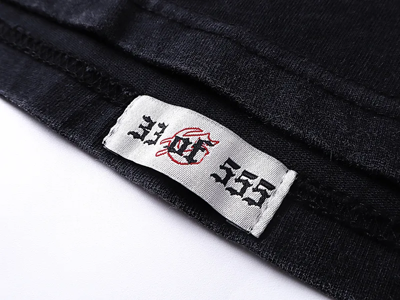 1007# P126 Washed Black Real Shot Godspeed American Fashion Rock Street Retro Washed Distressed Printed Cotton Short Sleeves Fabric: 250g 32 Count Fine Cotton Double Yarn Pure Cotton Color: Washed Black Size: S M L XL