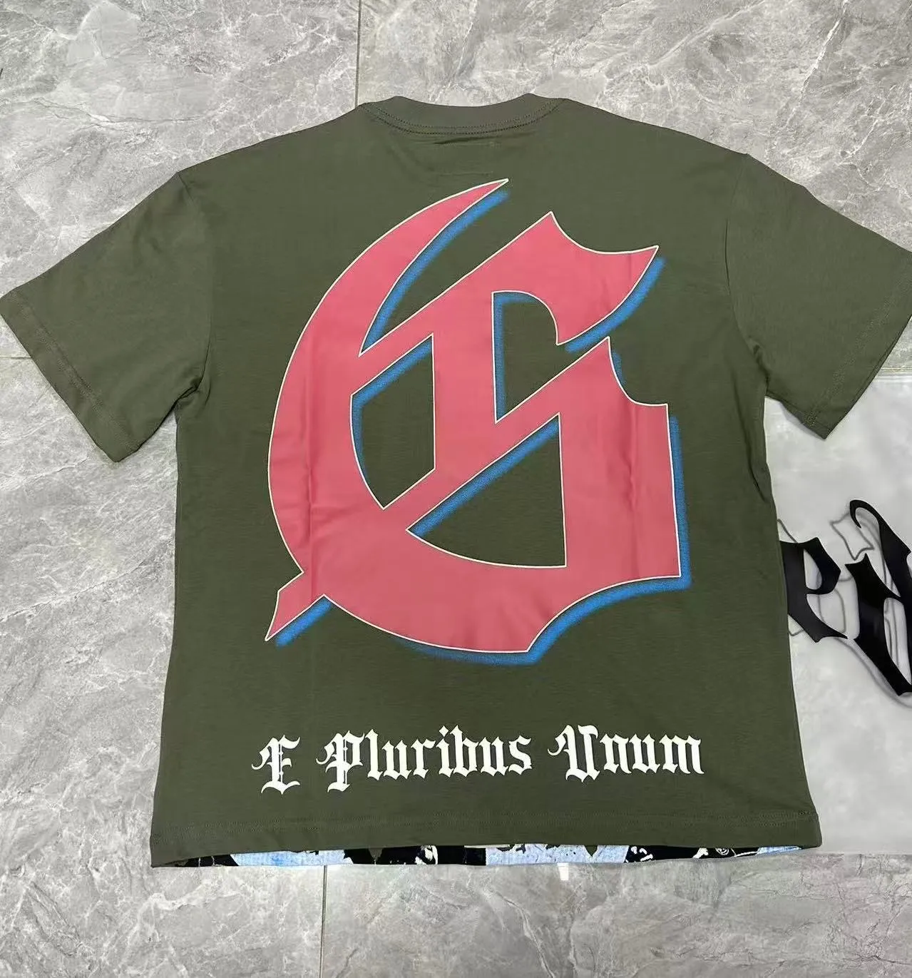 5102#Army Green｜P106 Godspeed cross-border American rock and roll street washed retro style short-sleeved T (craft printing) fabric (fabric): 32-count combed double yarn 240 grams weight code number (size): S-M-L-XL color (colour): military green