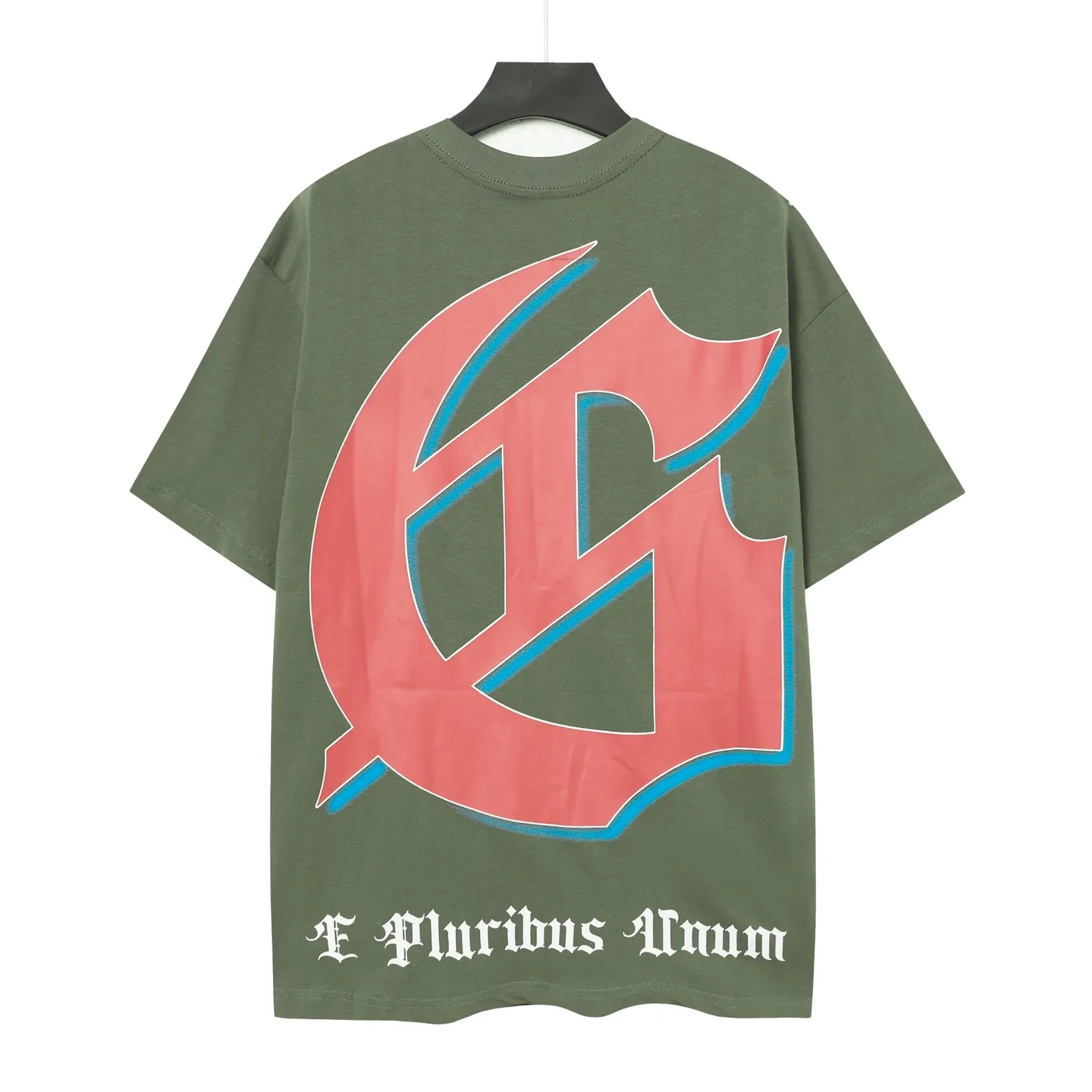 5102#Army Green｜P106 Godspeed cross-border American rock and roll street washed retro style short-sleeved T (craft printing) fabric (fabric): 32-count combed double yarn 240 grams weight code number (size): S-M-L-XL color (colour): military green