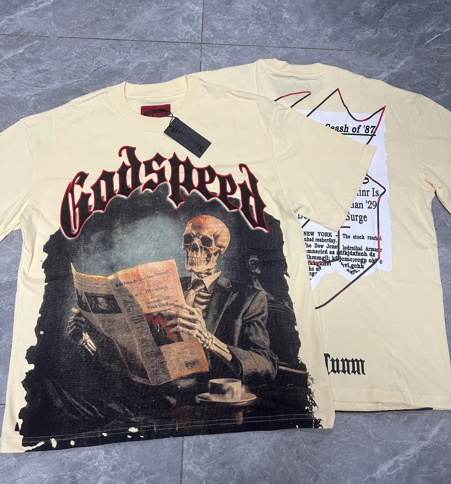 5069# Apricot | P104 Godspeed cross-border American rock and roll street washed retro style short-sleeved T (craft printing) fabric (fabric) 32 counts combed double yarn 240 grams weight code number (size): S-M-L-XL color (colour): apricot
