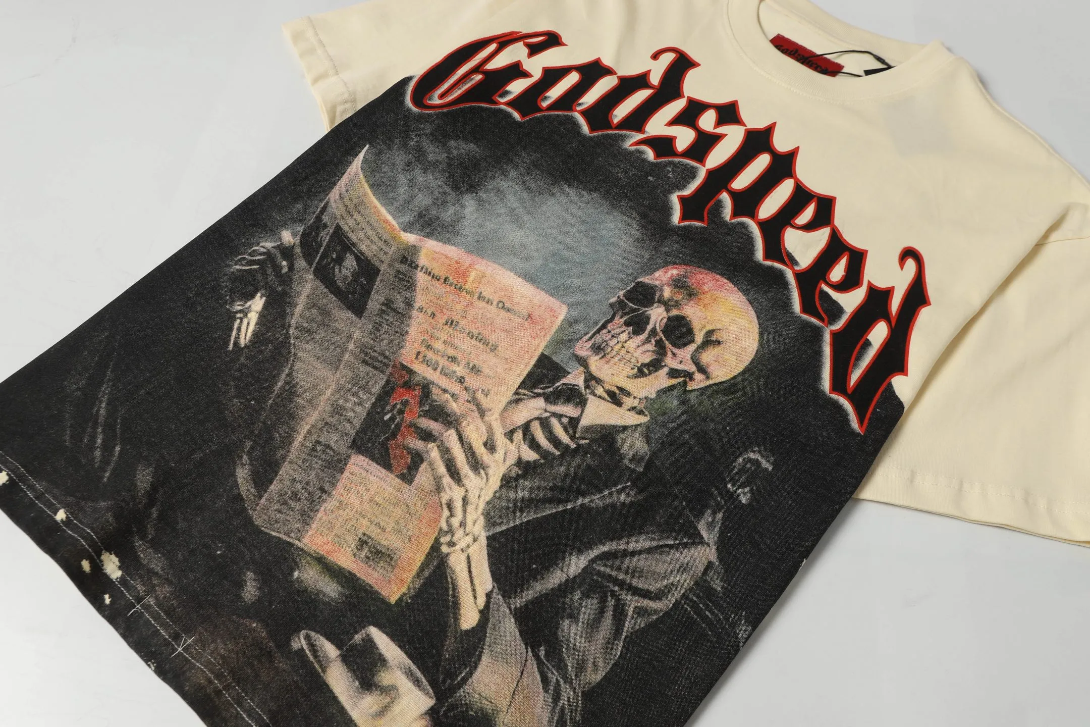 5069# Apricot | P104 Godspeed cross-border American rock and roll street washed retro style short-sleeved T (craft printing) fabric (fabric) 32 counts combed double yarn 240 grams weight code number (size): S-M-L-XL color (colour): apricot