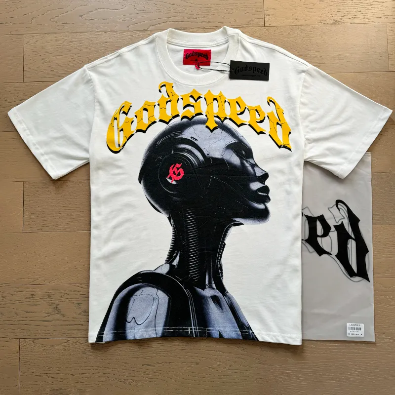 3021# P110 Real shot Godspeed American fashion rock street retro loose printed cotton short sleeves Fabric: 240g 32 count fine cotton double yarn pure cotton Color: off-white apricot Size: S M L XL