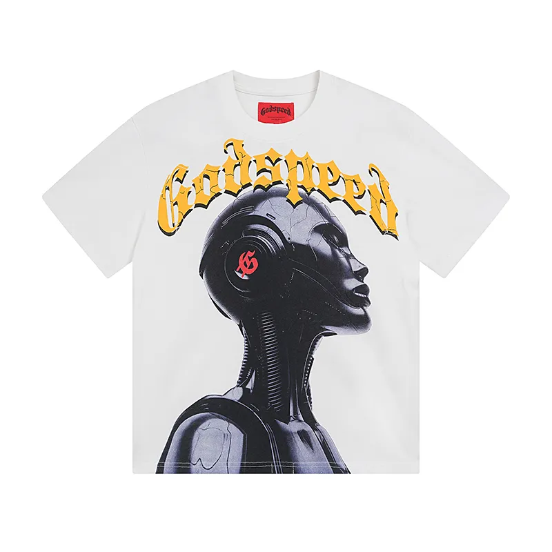 3021# P110 Real shot Godspeed American fashion rock street retro loose printed cotton short sleeves Fabric: 240g 32 count fine cotton double yarn pure cotton Color: off-white apricot Size: S M L XL