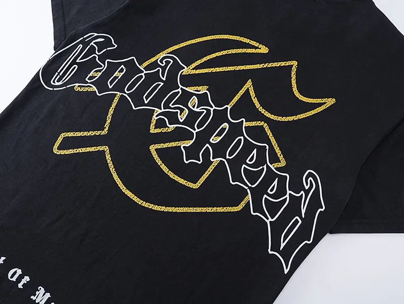 1055# P126 Washed Black Real Shot Godspeed American Fashion Rock Street Retro Washed Distressed Printed Cotton Short Sleeves Fabric: 250g 32 Count Fine Cotton Double Yarn Pure Cotton Color: Washed Black Size: S M L XL