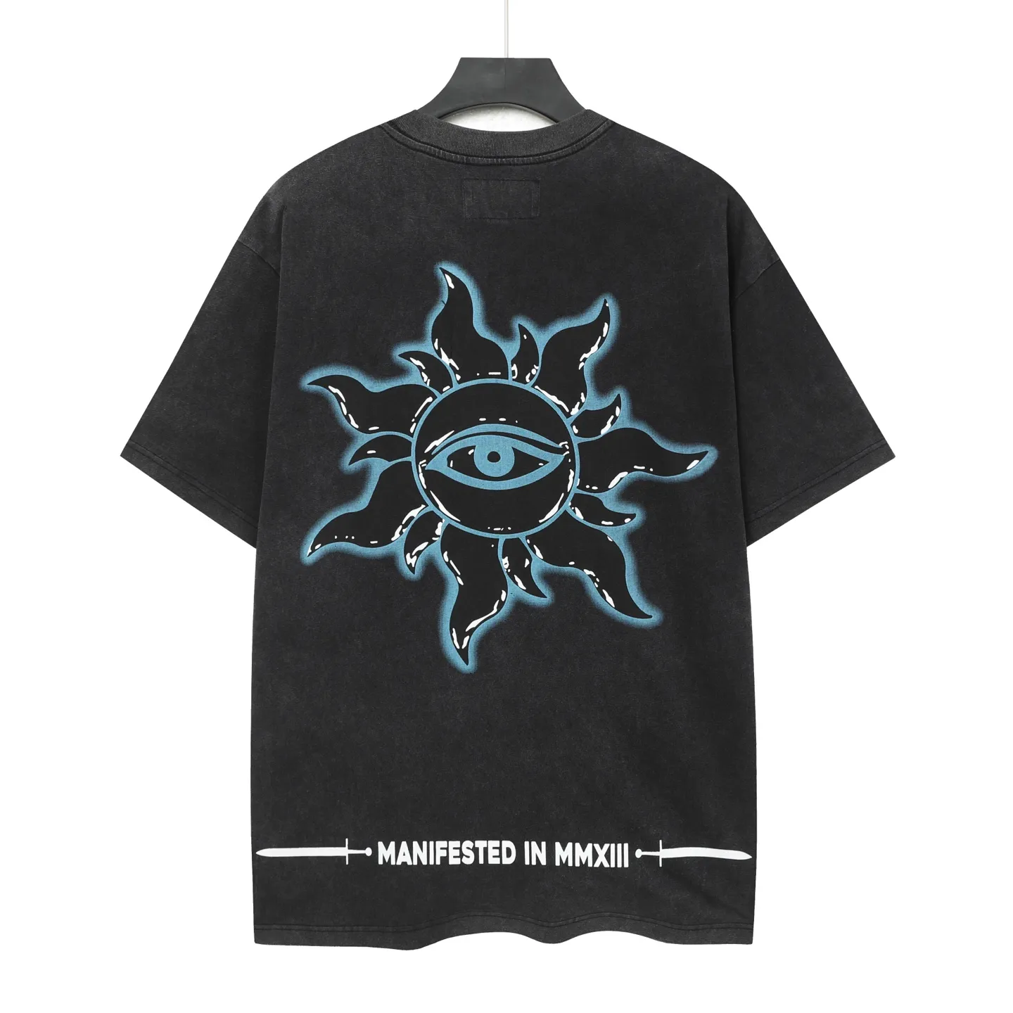 6067# washed black | P116 Godspeed cross-border American rock and roll street washed retro style short-sleeved T (craft printing) fabric (fabric): 32 count combed double yarn 250 grams weight code number (size): S-M-L-XL color (colour): washed black