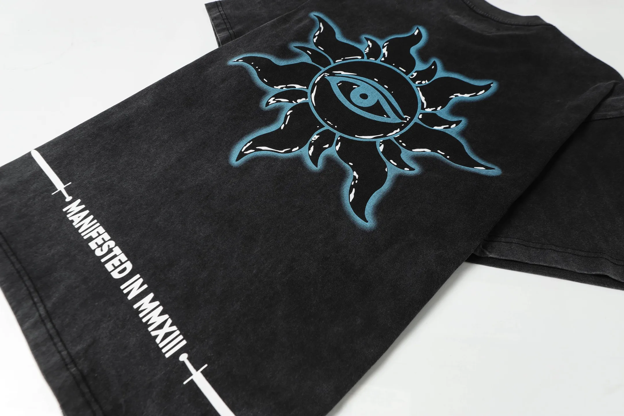 6067# washed black | P116 Godspeed cross-border American rock and roll street washed retro style short-sleeved T (craft printing) fabric (fabric): 32 count combed double yarn 250 grams weight code number (size): S-M-L-XL color (colour): washed black