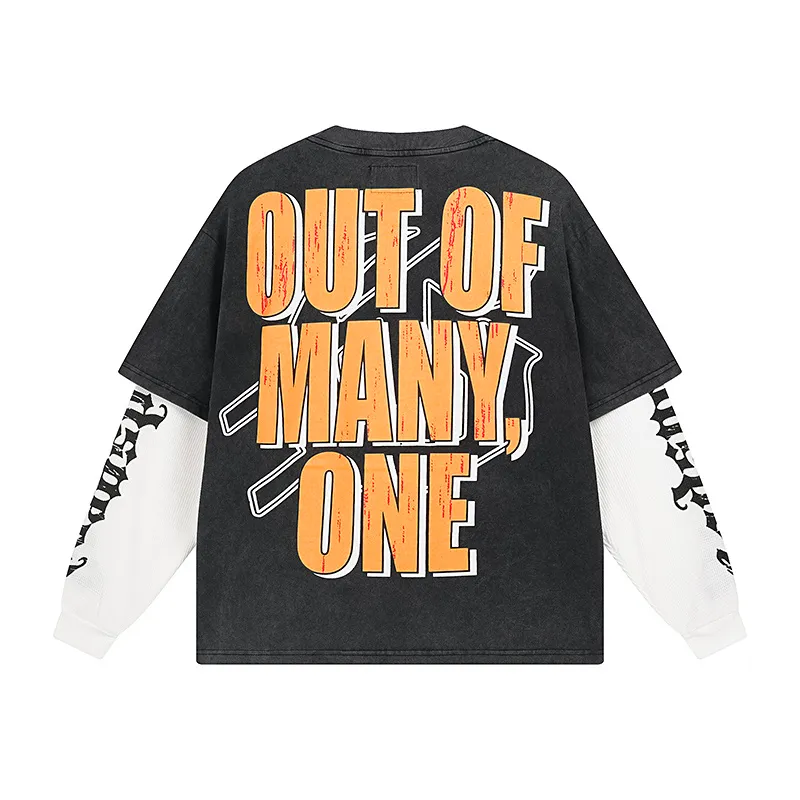 1153# P170 Real shot of Godspeed American fashion street retro washed and distressed fake two-piece pure cotton long T. Fabric: 270g 32 count fine cotton double yarn pure cotton Color: washed black washed blue code number: S M L XL