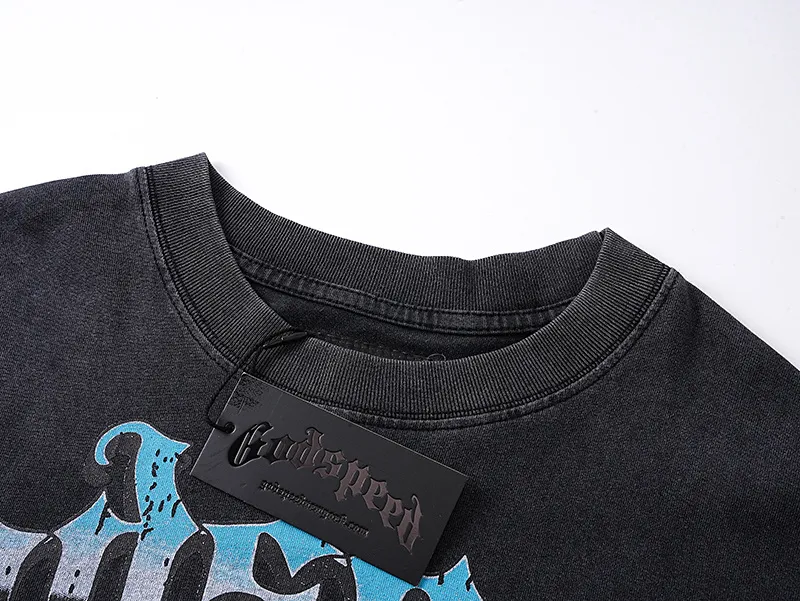 1153# P170 Real shot of Godspeed American fashion street retro washed and distressed fake two-piece pure cotton long T. Fabric: 270g 32 count fine cotton double yarn pure cotton Color: washed black washed blue code number: S M L XL