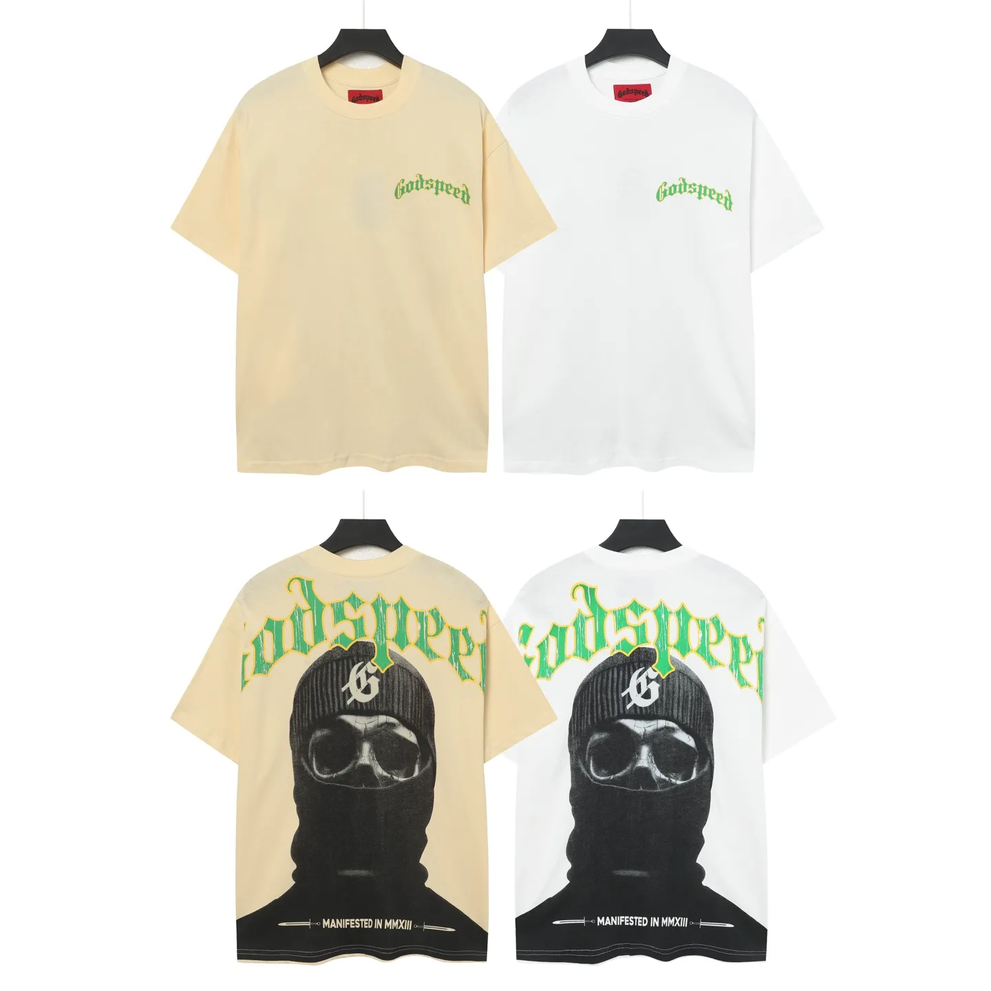 5050##White: Apricot｜P104 Godspeed cross-border American rock and roll street washed retro style short-sleeved T (craft printing) fabric (fabric): 32-count combed double yarn 240 grams weight code number (size): S-M-L-XL color (colour): white, apricot,