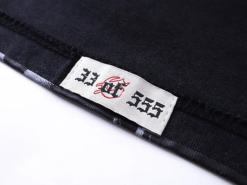 1021# P126 Washed Black Real Shot Godspeed American Fashion Rock Street Retro Washed Distressed Printed Pure Cotton Short Sleeves Fabric: 250g 32 Count Fine Cotton Double Yarn Pure Cotton Color: Washed Black Size: S M L XL