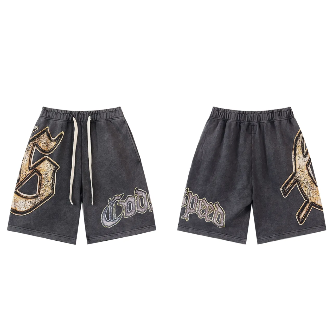 💰150 Style No.: BR 8678 Fabric: 380g washed, real shot, beautiful and fashionable Godspeed printed high-quality double yarn casual fashion brand washed distressed shorts Color; washed black, washed pink Size: S M L XL
