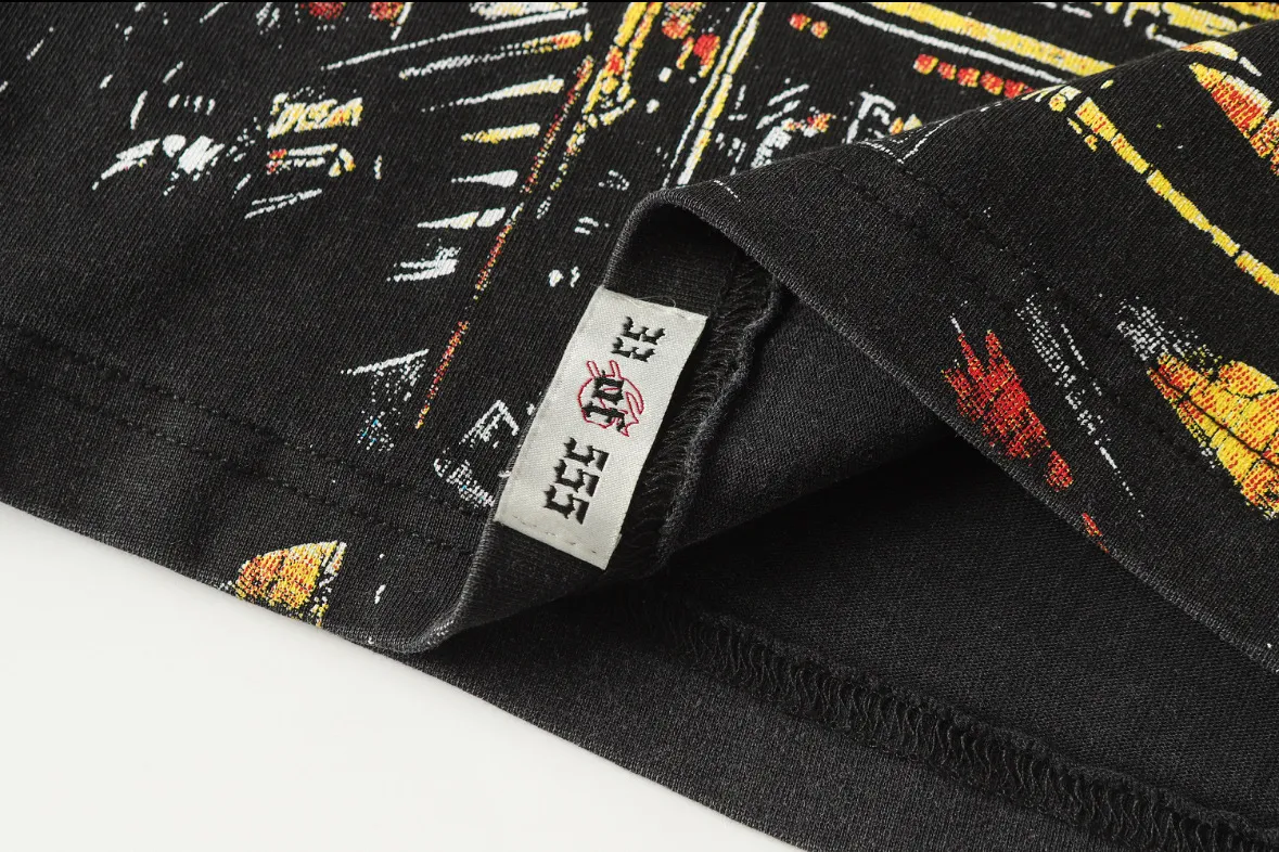 6096# washed black I P116 Godspeed cross-border American rock and roll street washed retro style short-sleeved T (craft printing) fabric (fabric): 32 count combed double yarn 250 grams weight code number (size): S-M-L-XL color (colour): washed black