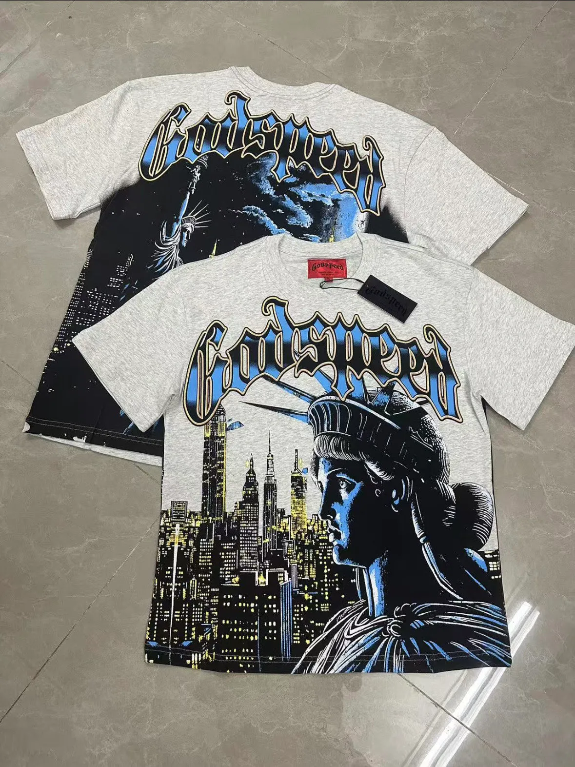 5105#Light Gray｜P106 Godspeed cross-border American rock and roll street washed retro style short-sleeved T (craft printing) fabric (fabric) 32-count combed double yarn 240 grams weight code number (size): S-M-L-XL color (colour): light gray