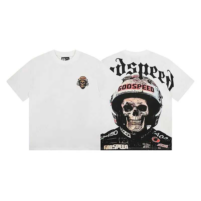 3076# P106 Real shot Godspeed American fashion rock street retro loose printed cotton short sleeves Fabric: 240g 32 count fine cotton double yarn pure cotton Color: off-white Size: S M L XL