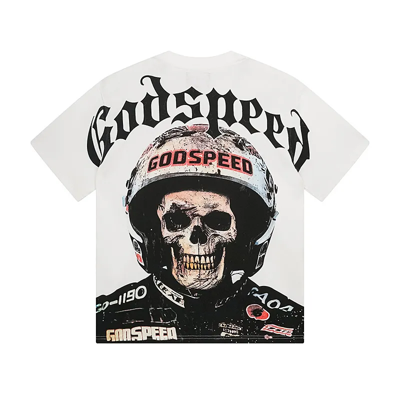3076# P106 Real shot Godspeed American fashion rock street retro loose printed cotton short sleeves Fabric: 240g 32 count fine cotton double yarn pure cotton Color: off-white Size: S M L XL