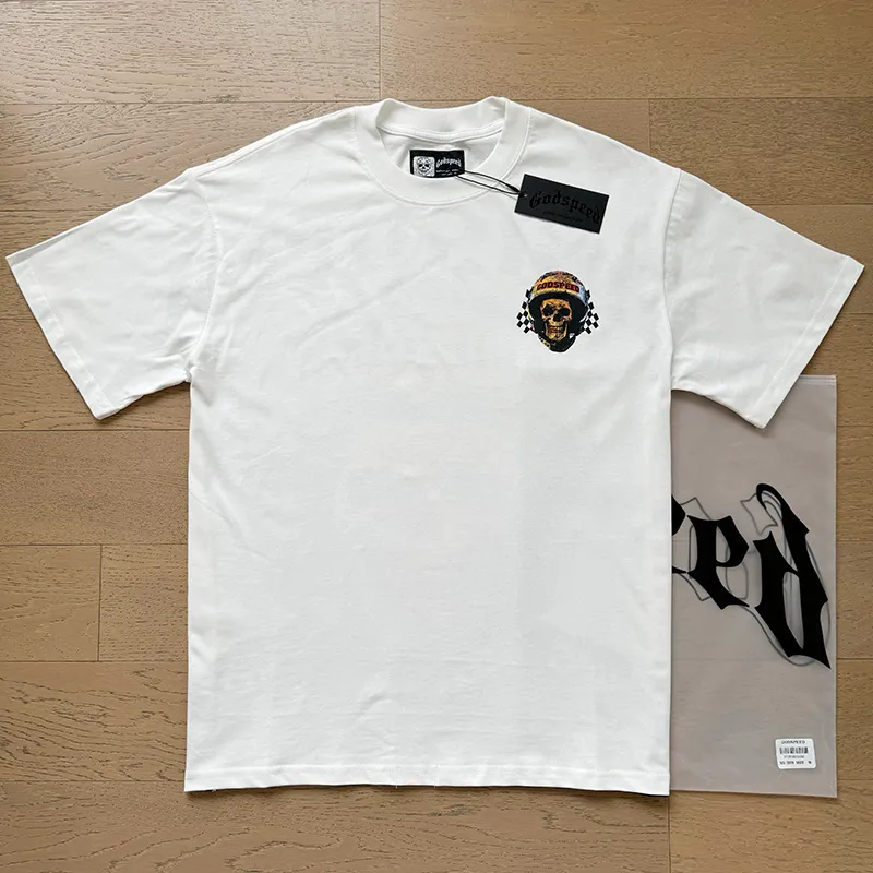 3076# P106 Real shot Godspeed American fashion rock street retro loose printed cotton short sleeves Fabric: 240g 32 count fine cotton double yarn pure cotton Color: off-white Size: S M L XL