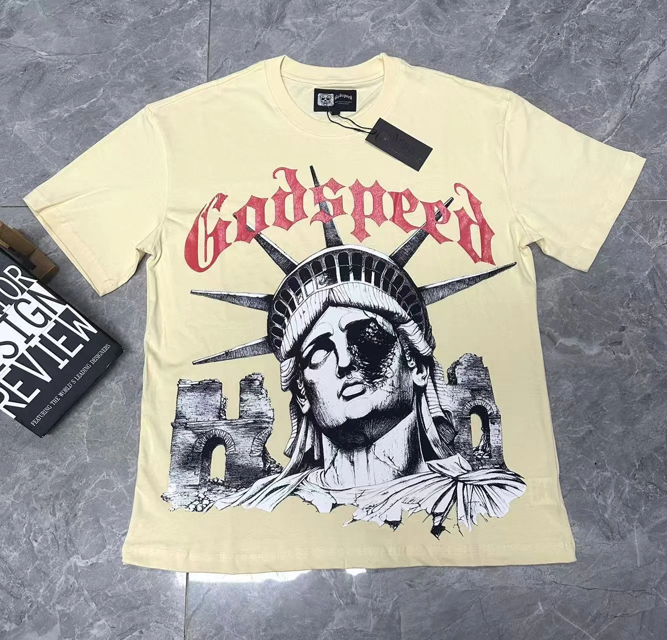 5086#vine purple/apricot color｜P104 Godspeed cross-border American rock and roll street washed retro style short-sleeved T (craft printing) fabric (fabric) 32 count combed double yarn 240 grams weight code number (size): S-M-L-XL color (colour): apricot/vine purple
