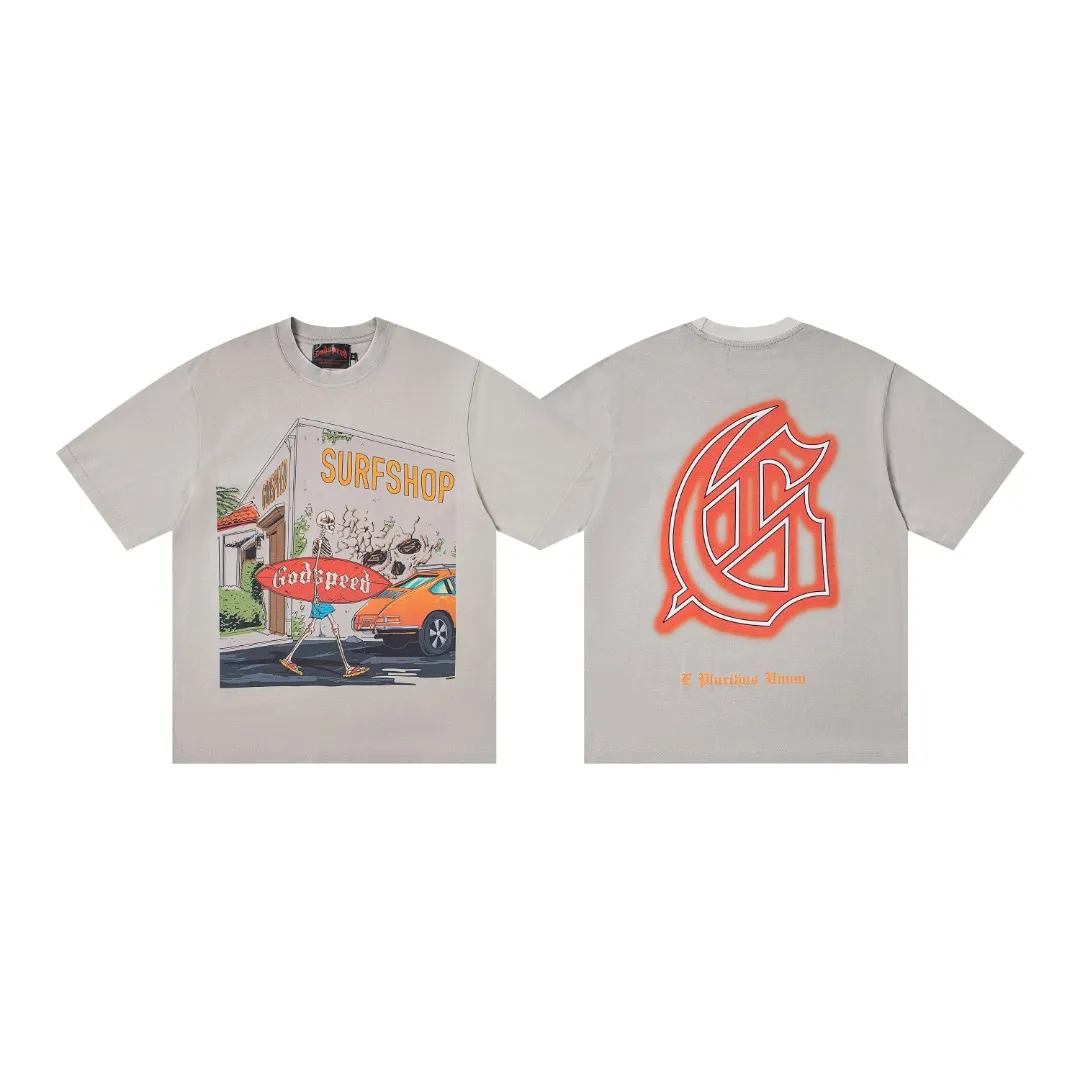 G28# GodSpeed ​​white ink direct spray washed short-sleeved S-XL size gray (washed) P126 black (washed) P126