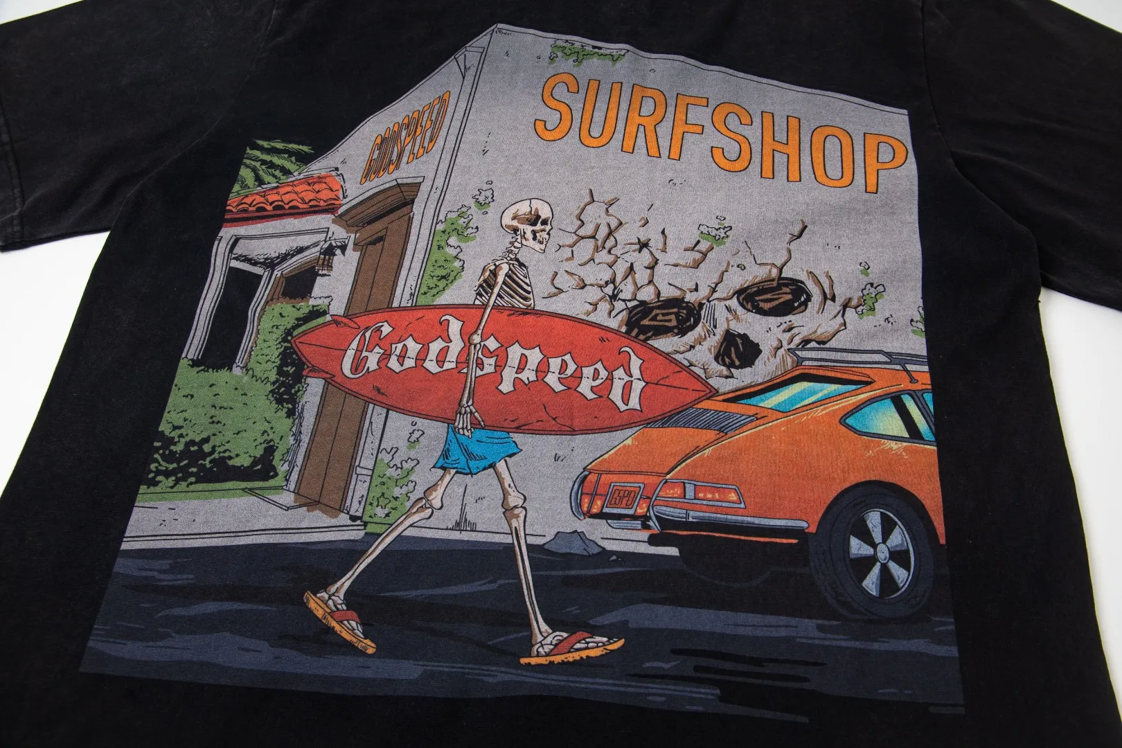 G28# GodSpeed ​​white ink direct spray washed short-sleeved S-XL size gray (washed) P126 black (washed) P126