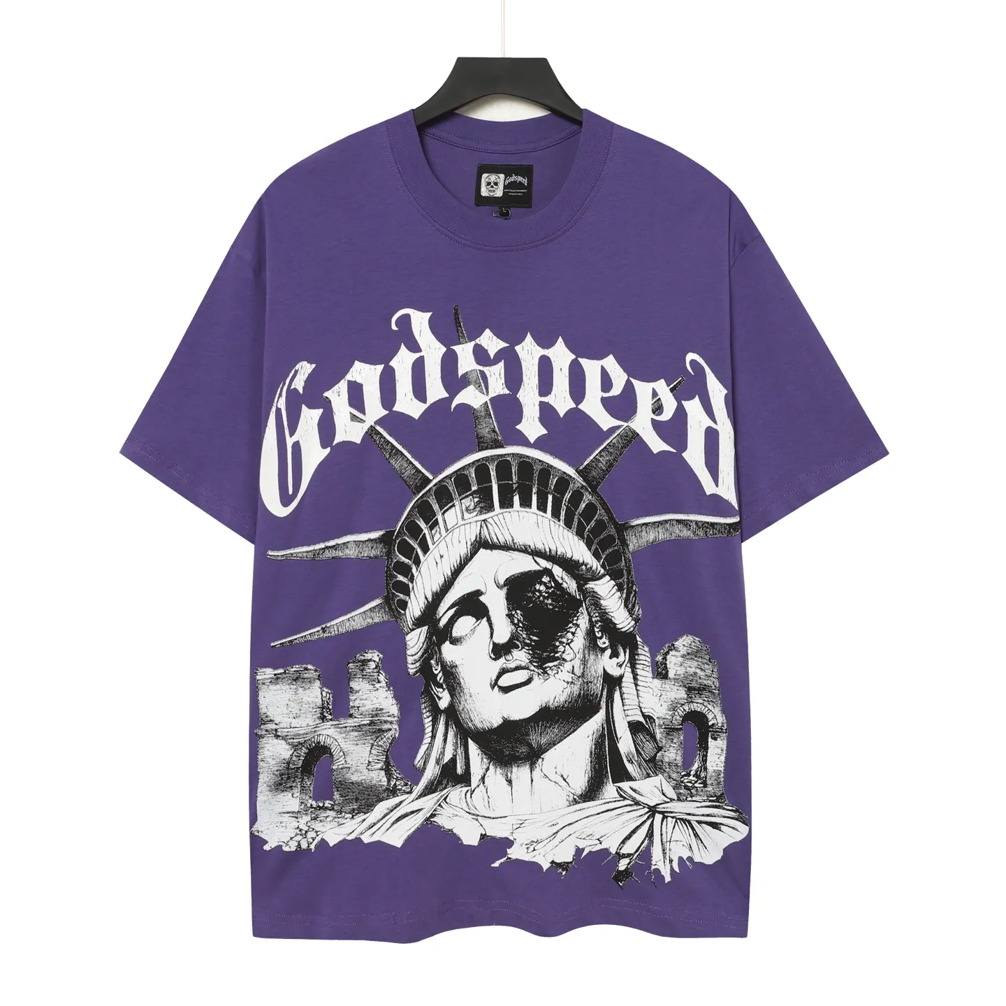 5086#vine purple/apricot | P104 Godspeed cross-border American rock and roll street washed retro style short-sleeved T (craft printing) fabric (fabric) 32 counts combed double yarn 240 grams weight code number (size): S-M-L-XL color (colour): apricot/vine purple 👉
