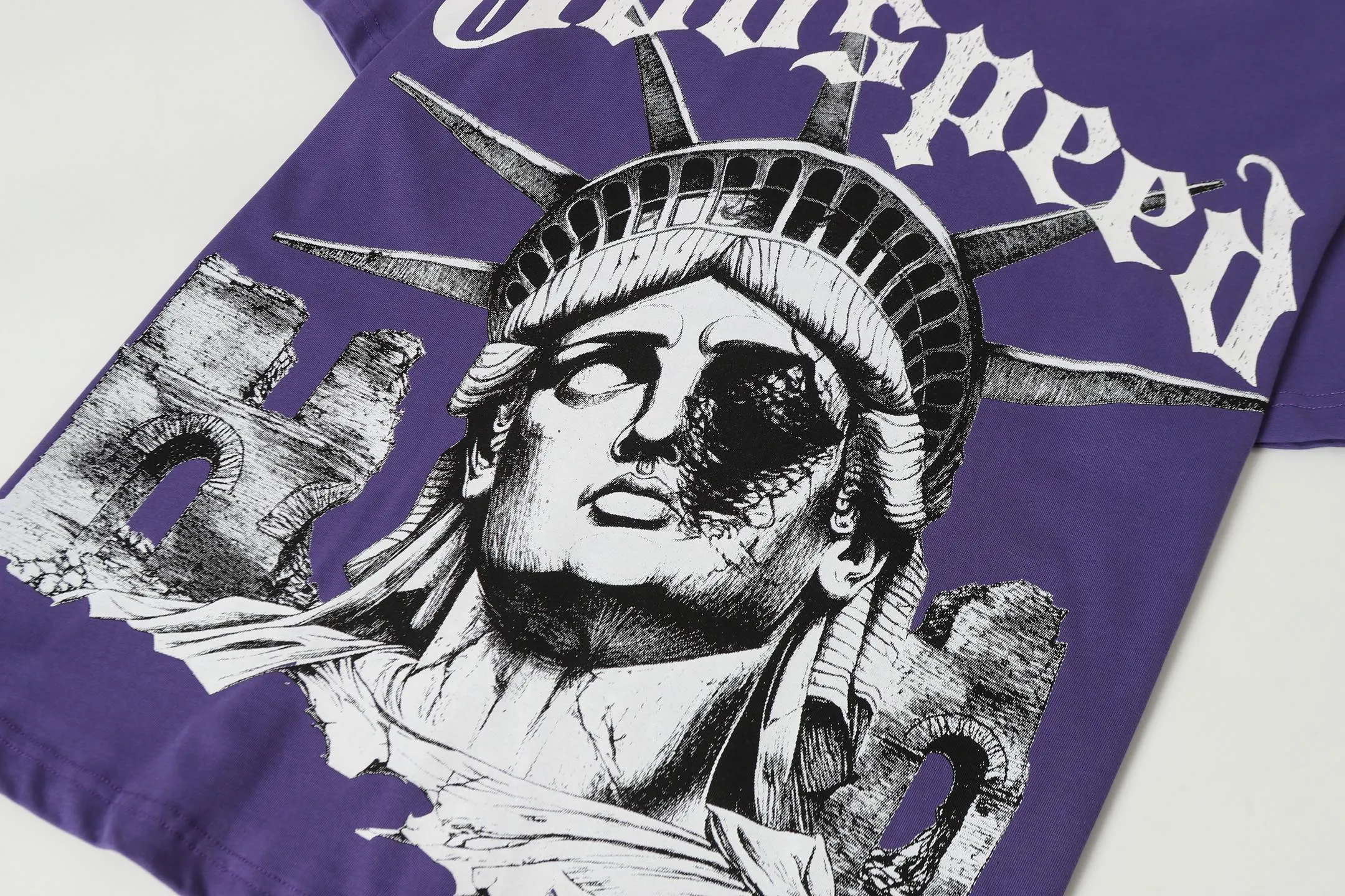 5086#vine purple/apricot | P104 Godspeed cross-border American rock and roll street washed retro style short-sleeved T (craft printing) fabric (fabric) 32 counts combed double yarn 240 grams weight code number (size): S-M-L-XL color (colour): apricot/vine purple 👉
