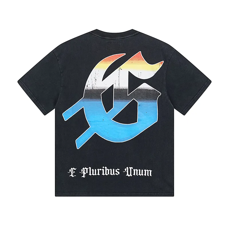 1005# P126 Washed model Real shot Godspeed American fashion rock street retro washed distressed printed cotton short sleeves Fabric: 250g 32 count fine cotton double yarn pure cotton Color: washed black washed blue Code number: S M L XL