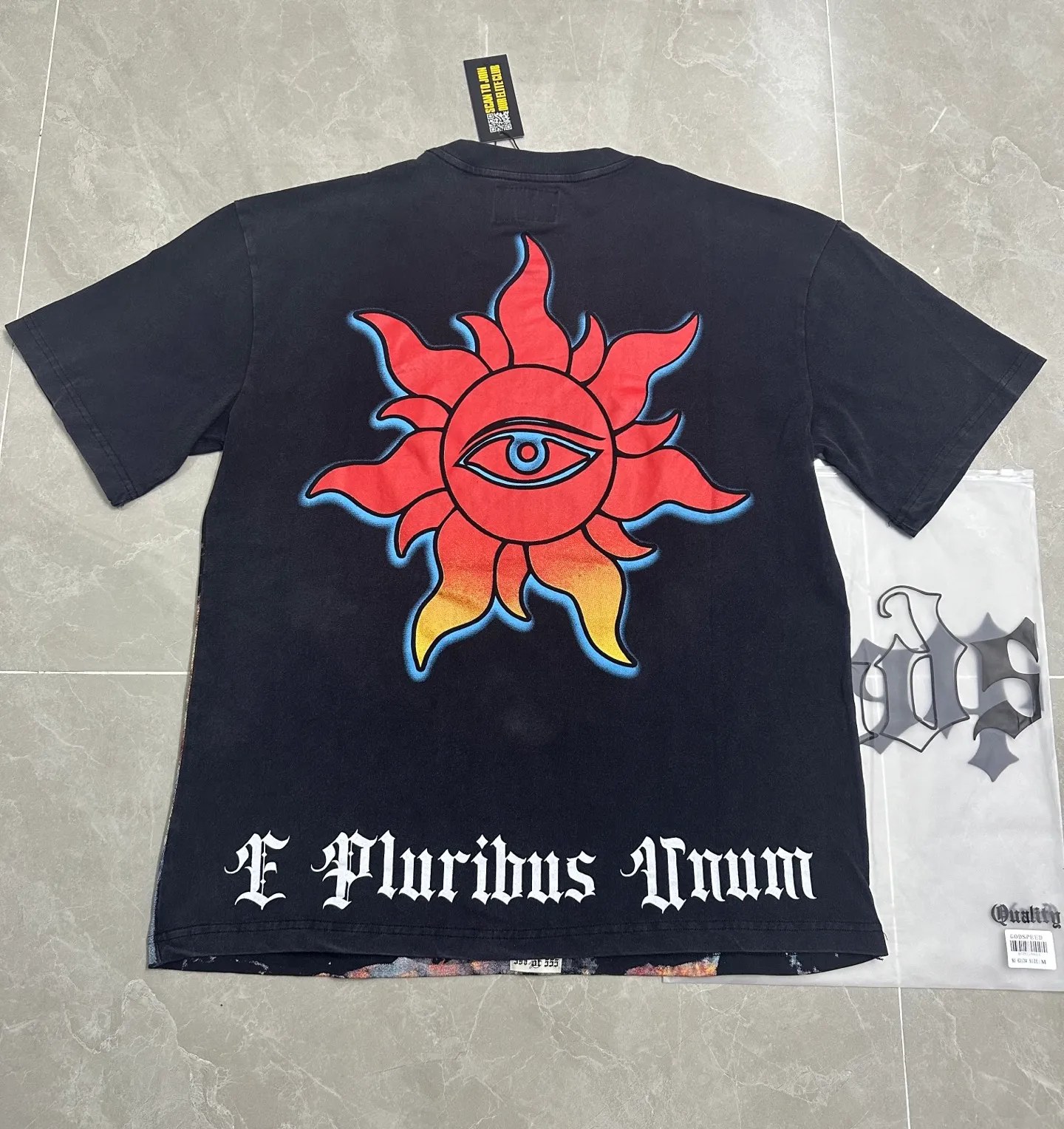 6313#washed black｜P116 Godspeed cross-border American rock and roll street washed retro style short-sleeved T (craft printing) fabric (fabric): 32 count combed double yarn 250g weight size (size): S-M-L-XL color (colour): washed black