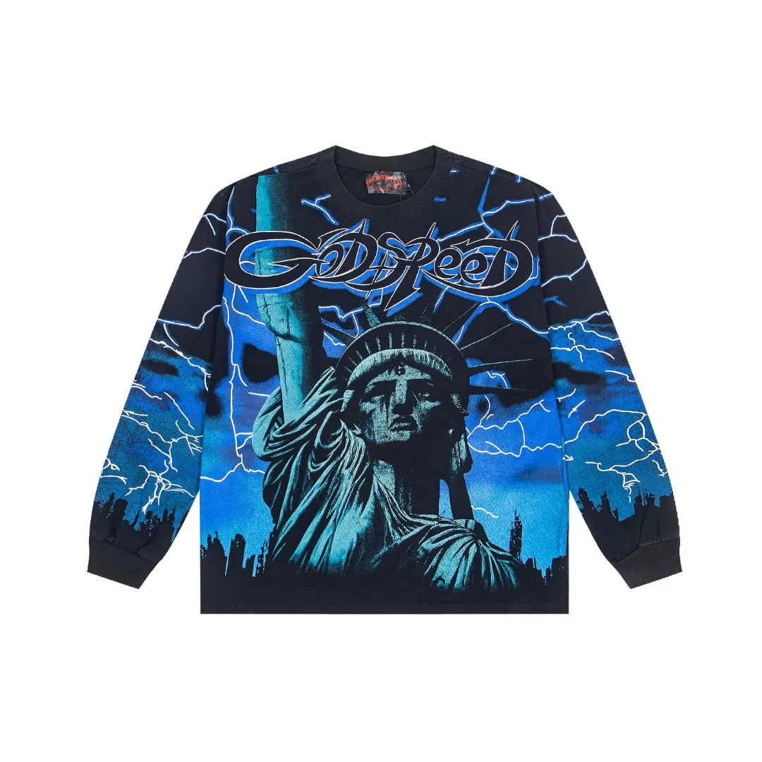 G57# GodSpeed ​​HD printed washed long sleeve S-XL size black red black blue black yellow P166
