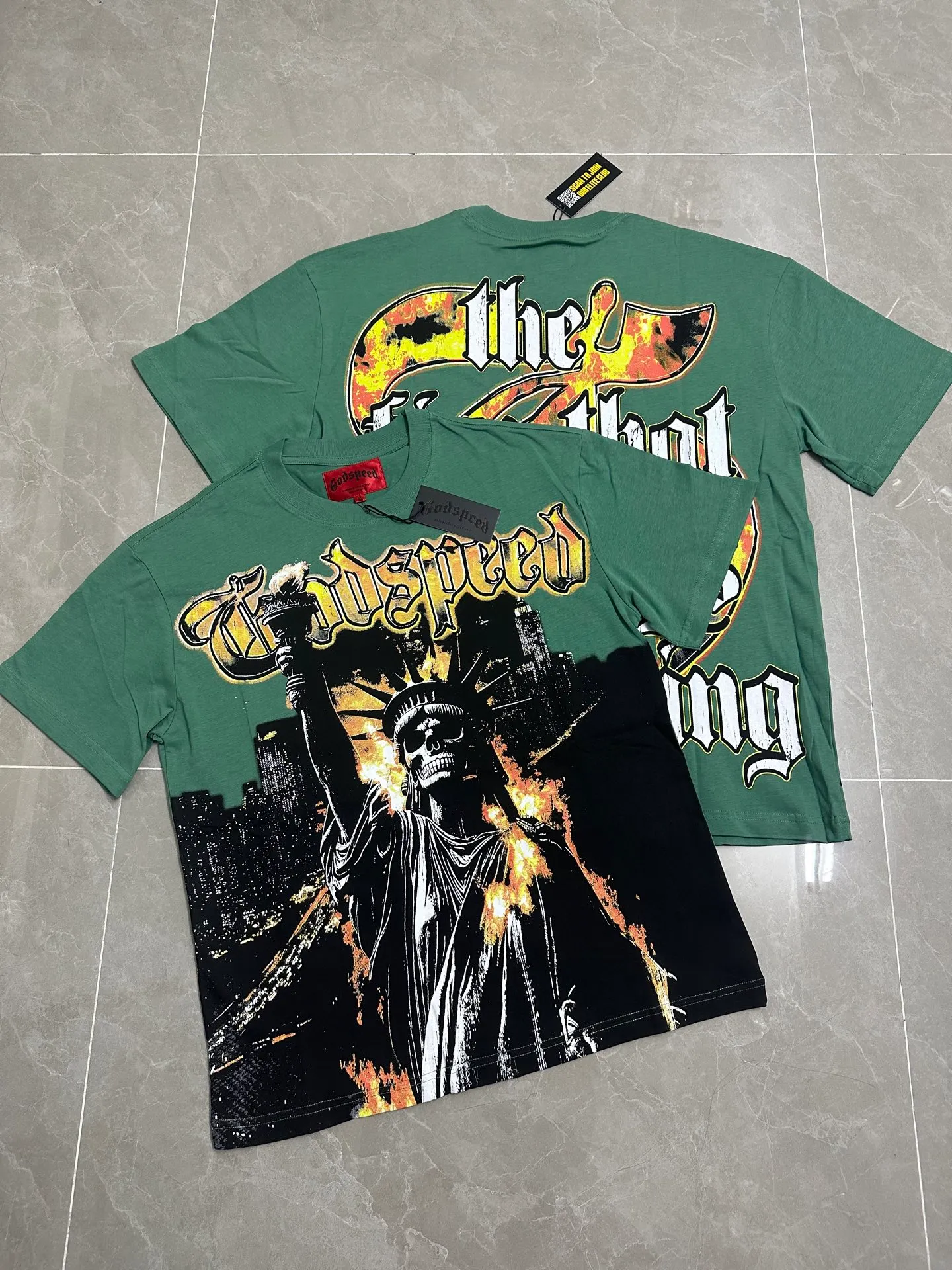 5126#pine cypress green | P106 Godspeed cross-border American rock and roll street washed retro style short-sleeved T (craft printing) fabric (fabric): 32 counts combed double yarn 240 grams weight code number (size): S-M-L-XL color (colour): pine cypress green
