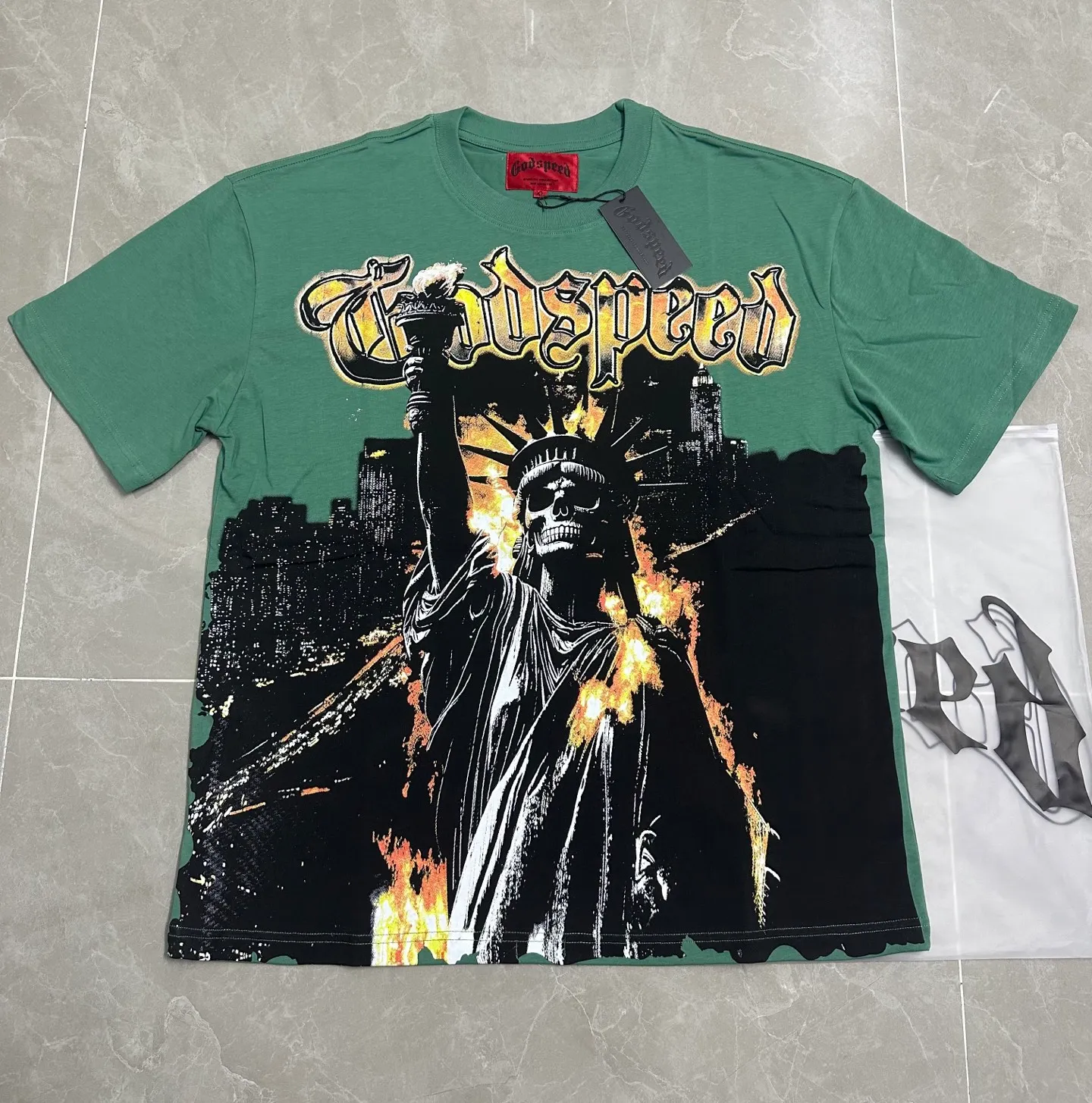 5126#pine cypress green | P106 Godspeed cross-border American rock and roll street washed retro style short-sleeved T (craft printing) fabric (fabric): 32 counts combed double yarn 240 grams weight code number (size): S-M-L-XL color (colour): pine cypress green