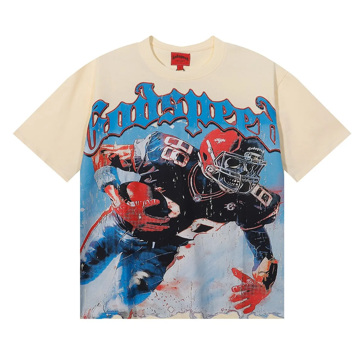 No. 7033, Mechao Godspeed rugby player printed high-quality double yarn pure cotton casual short-sleeved T-shirt batch 110 Color: black, apricot; Size: S M L XL