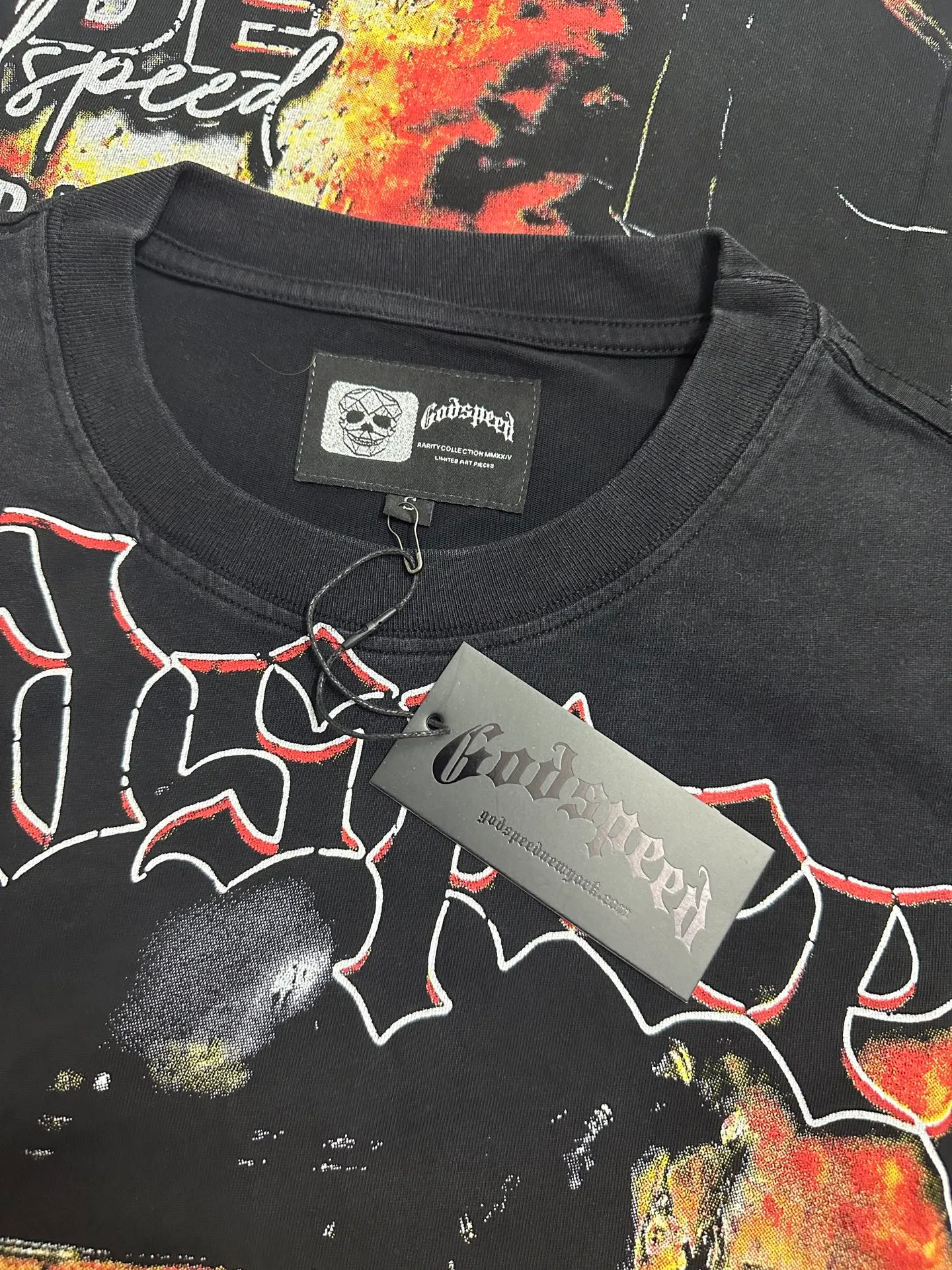 6316# washed black | P116 Godspeed cross-border American rock and roll street washed retro style short-sleeved T (craft printing) fabric (fabric): 32 count combed double yarn 250 grams weight code number (size): S-M-L-XL color (colour): washed black