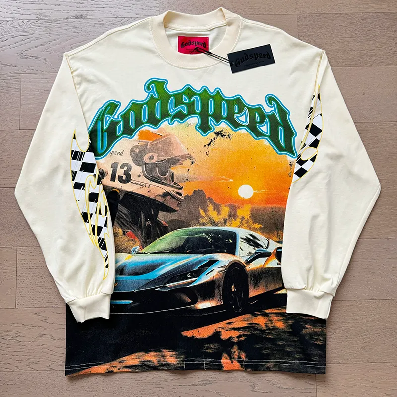 3105# P140 Real shot of Godspeed American fashion rock street pure cotton loose bottoming long-sleeved T-shirt long T. Fabric: 270g 32 count fine cotton double yarn pure cotton Color: Apricot Code number: S M L XL