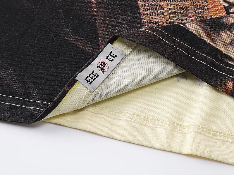 3079# P110 Real shot Godspeed American fashion rock street retro loose printed cotton short sleeves Fabric: 240g 32 count fine cotton double yarn pure cotton Color: apricot Size: S M L XL