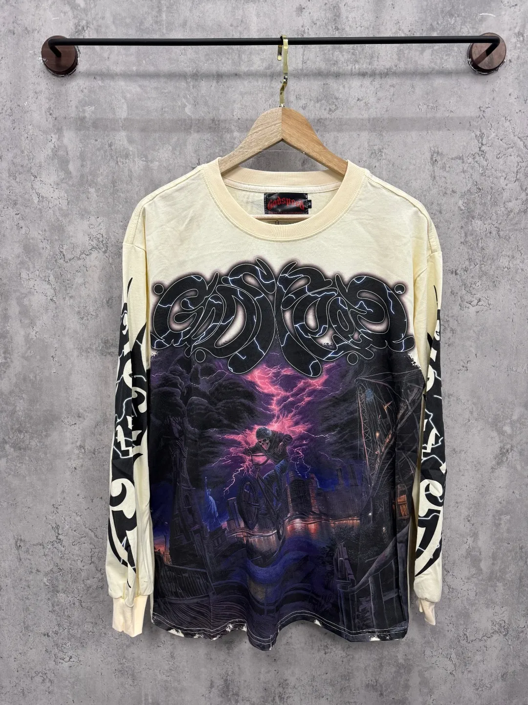G52# GodSpeed ​​white ink direct spray wash long sleeve S-XL size apricot P146
