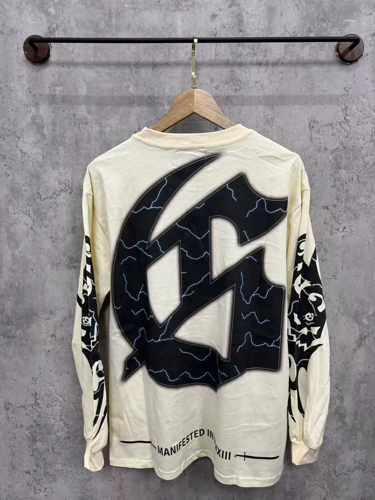 G52# GodSpeed ​​white ink direct spray wash long sleeve S-XL size apricot P146