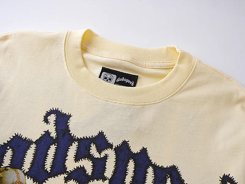 3158# P140 Real shot of Godspeed American fashion rock street pure cotton loose bottoming long-sleeved T-shirt long T. Fabric: 270g 32 count fine cotton double yarn pure cotton Color: Apricot Code number: S M L XL