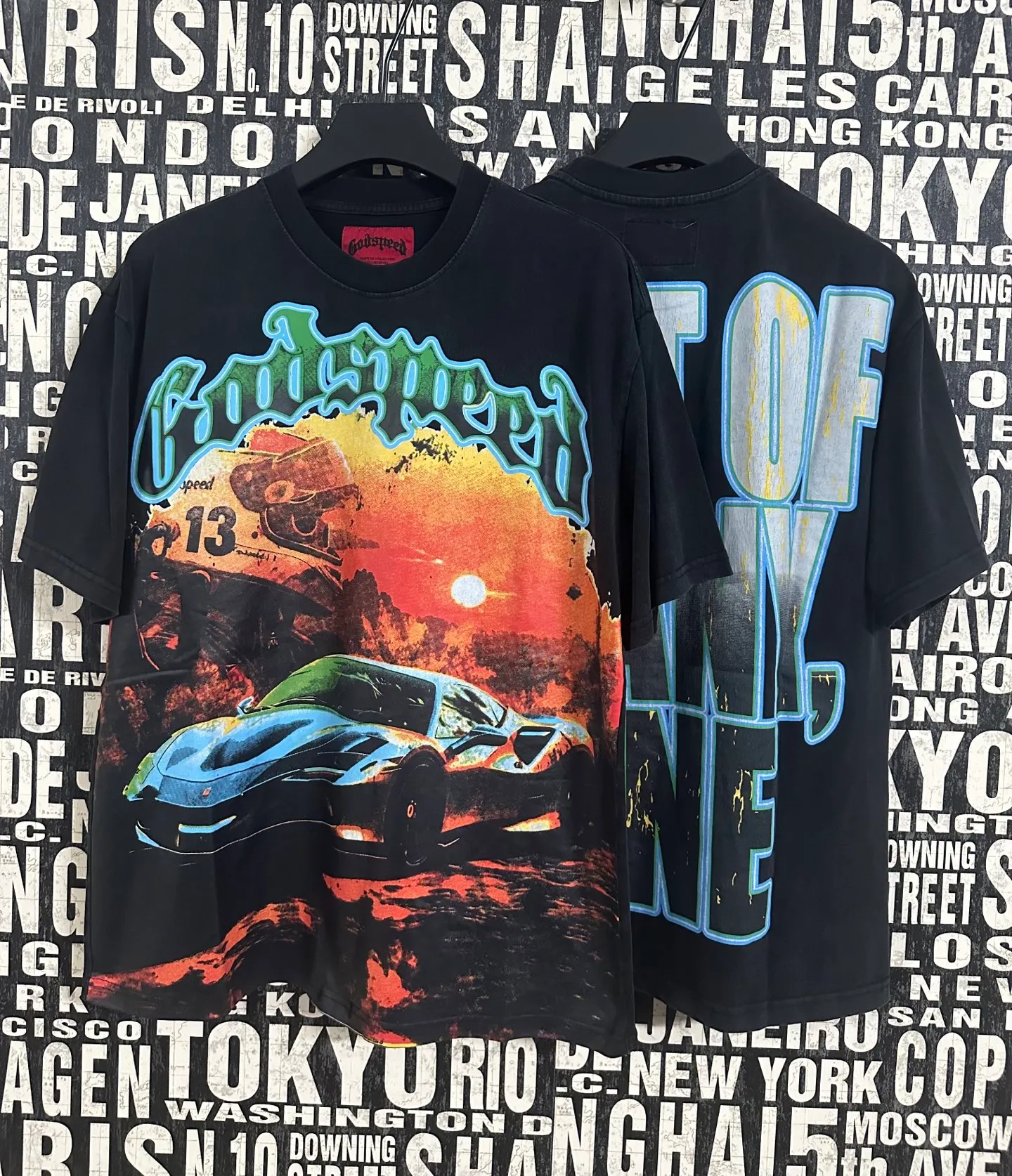 6016#washed black｜P116 Godspeed cross-border American rock and roll street washed retro style short-sleeved T (craft printing) fabric (fabric): 32 count combed double yarn 250g weight code number (size): S-M-L-XL color (colour): washed black