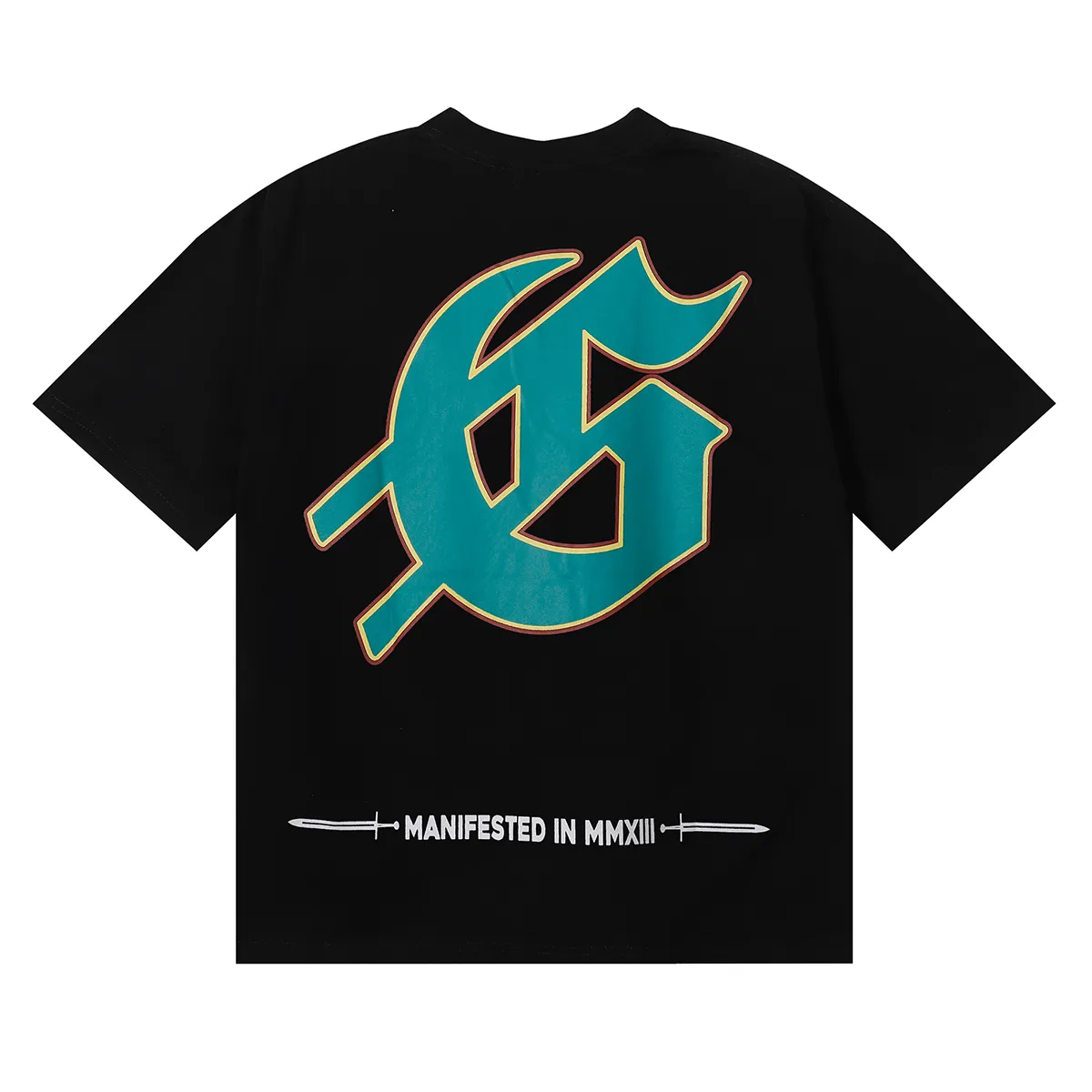 No. 7051, foreign trade beauty trend Godspeed speedboat shark small fresh color matching printed high-quality double yarn pure cotton round neck short-sleeved T-shirt batch 110 Color: black, white; Size: S M L XL