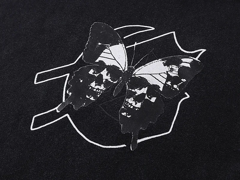 1026# P126 Washed Black Real Shot Godspeed American Fashion Rock Street Retro Washed Distressed Printed Cotton Short Sleeves Fabric: 250g 32 Count Fine Cotton Double Yarn Pure Cotton Color: Washed Black Size: S M L XL