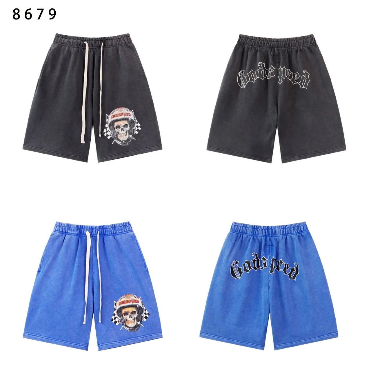 💰150 Style number: BR 8679 Fabric: 380g washed, real shot, beautiful and fashionable Godspeed printed high-quality double yarn casual fashion brand washed distressed shorts Color; washed black, washed blue Code number: S M L XL